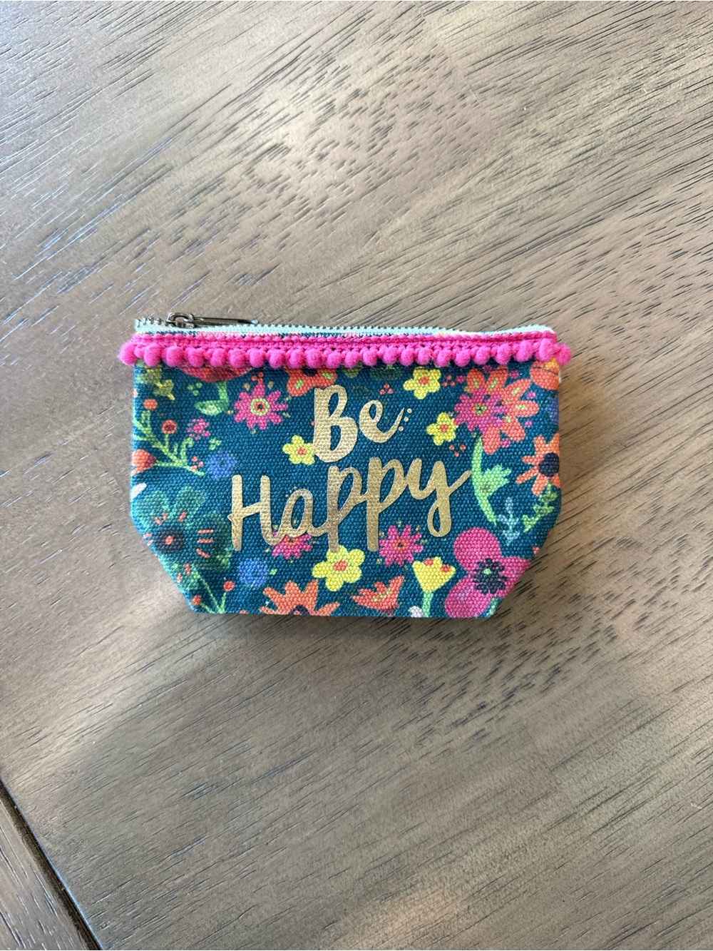 Natural Life "Be Happy" Boho Canvas Zipper Pouch Coin Purse